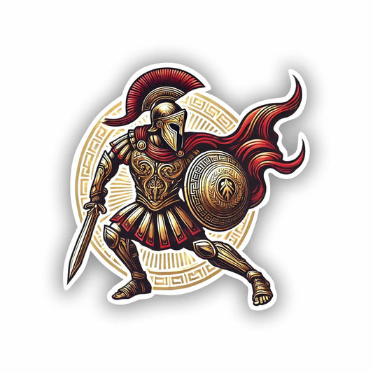 Vinyl sticker: Greek God Spartan Trojan Vinyl Sticker Decal - Dynamic Warrior Battle Stance for Laptop, Wall, Car, Window, Bumper, Truck - Waterproof, Durable Auto, and Water Bottle Decal