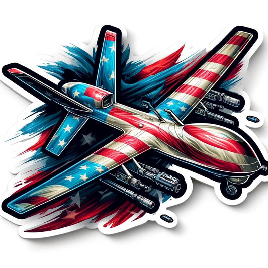 Vinyl sticker: American Flag Military Drone in Action Decal Sticker for Car, Laptop, Wall, Window, Bumper, Truck, Waterproof Auto, Water Bottle