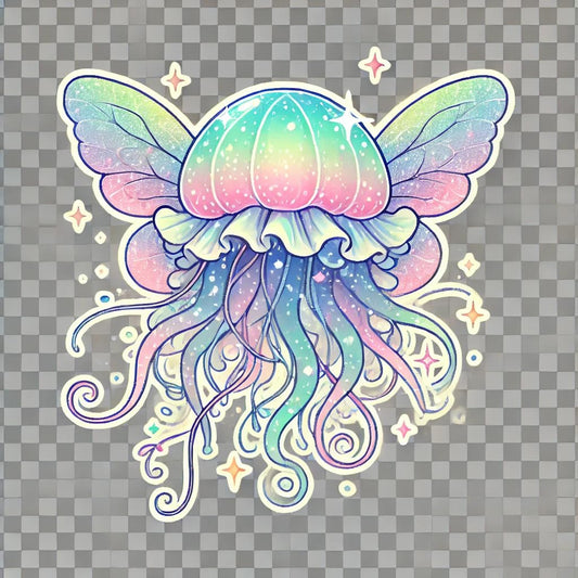 Vinyl sticker: Whimsical Jellyfish Decal with Fairy Wings and Stardust Tentacles, Magical and Dreamy, Waterproof and UV Resistant, Perfect for Laptops, Cars and More (4)