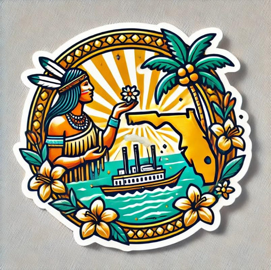 Vinyl sticker: Florida State Seal Sticker for Car, Laptop, Water Bottle, and Bumper – Artistic Emblem Decal with Sun Rays and Palm Trees, Waterproof and Durable (6)