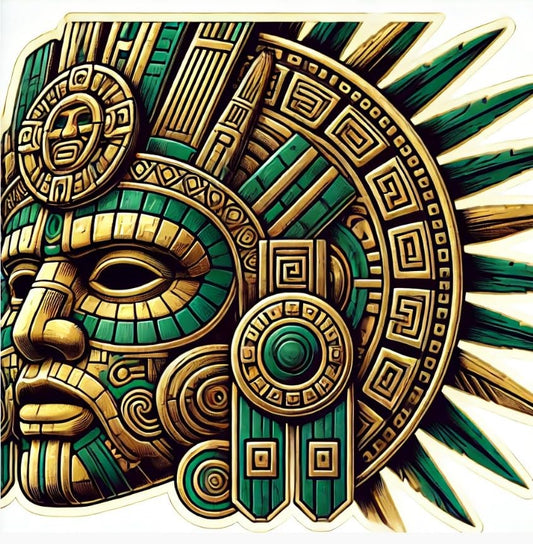 Vinyl sticker: Mayan Aztec Mask Vinyl Sticker for Laptop, Wall, Car, Window, Bumper, Waterproof Decal for Truck, Auto, Water Bottle. (4)