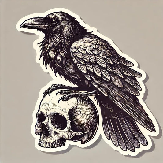 Vinyl sticker: Vintage Illustration Raven Crow on Skull Laptop Wall Car Window Bumper Sticker Decal Truck Waterproof Auto Water Bottle