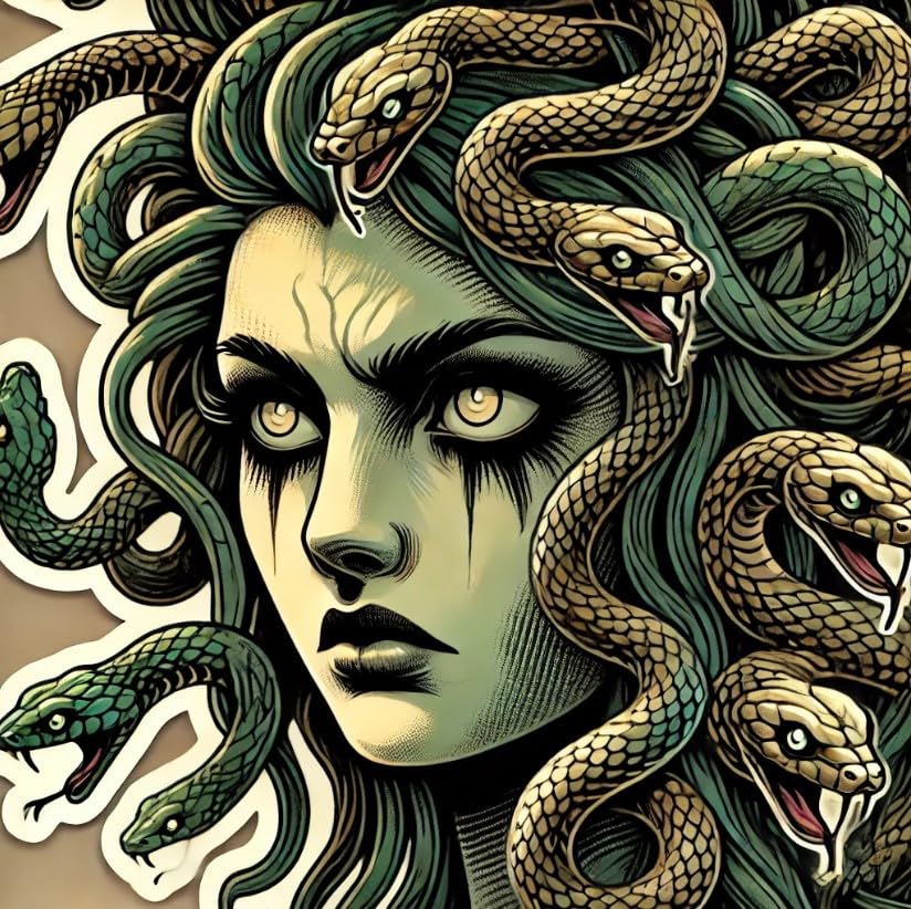Vinyl sticker: Menacing Medusa Gorgon Full-Body Vinyl Sticker | Powerful Mythical Decal for Car, Laptop, Window, Water Bottle