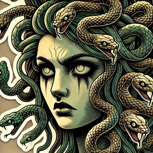 Vinyl sticker: Menacing Medusa Gorgon Full-Body Vinyl Sticker | Powerful Mythical Decal for Car, Laptop, Window, Water Bottle