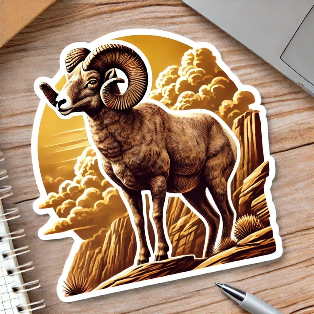 Vinyl sticker: Desert Bighorn Sheep Vinyl Sticker – Laptop, Wall, Car, Window, Bumper, Decal, Truck, Waterproof, Auto, Water Bottle