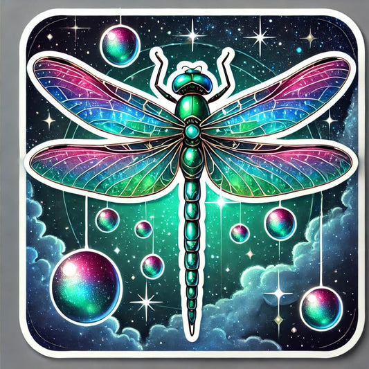 Vinyl sticker: Fantasy Dragonfly Laptop Wall Car Window Bumper Sticker – Holographic Cosmic Wings Decal for Truck, Auto, Water Bottle, Waterproof