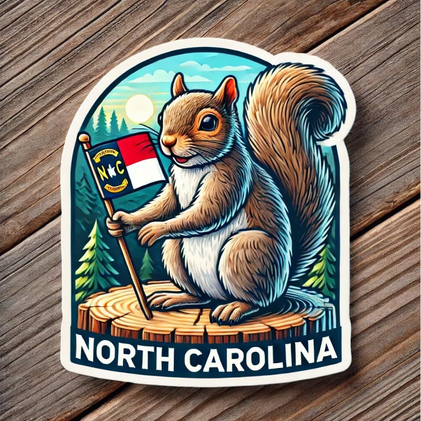 Vinyl sticker: North Carolina Flag Eastern Gray Squirrel Laptop Wall Car Window Bumper Sticker Decal Truck Waterproof Auto Water Bottle