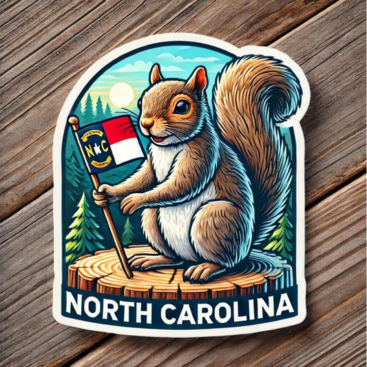 Vinyl sticker: North Carolina Flag Eastern Gray Squirrel Laptop Wall Car Window Bumper Sticker Decal Truck Waterproof Auto Water Bottle