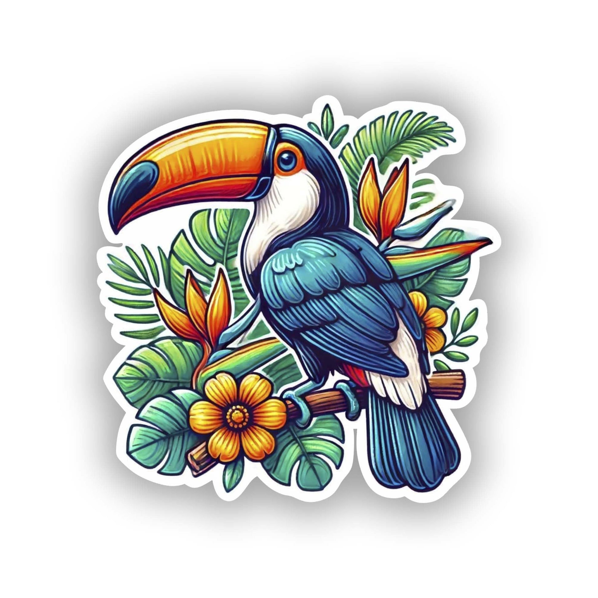 Vinyl sticker: Colorful Toucan Perched on Branch Sticker Decal for Laptop, Wall, Car, Window, Bumper, Truck, Waterproof Auto, Water Bottle