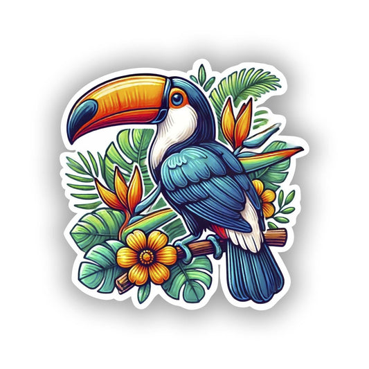 Vinyl sticker: Colorful Toucan Perched on Branch Sticker Decal for Laptop, Wall, Car, Window, Bumper, Truck, Waterproof Auto, Water Bottle