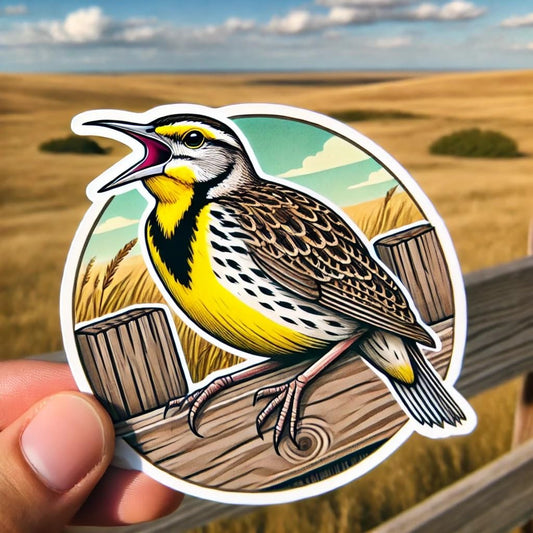 Vinyl sticker: Western Meadowlark Singing on Fence Post Waterproof Sticker for Laptop, Wall, Car, Window, Bumper, Decal for Truck, Auto, Water Bottle – Kansas Bird Vinyl (6)