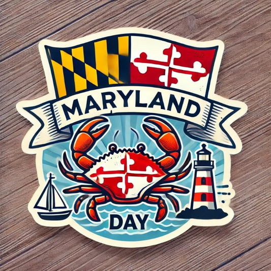 Vinyl sticker: Maryland Day Laptop Wall Car Window Bumper Sticker Decal Truck Waterproof Auto Water Bottle Vintage State Flag Crab Design (6)