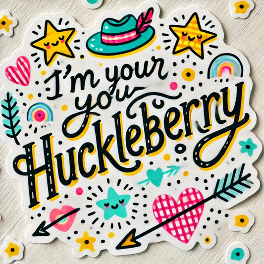 Vinyl sticker: "I'm Your Huckleberry" Sticker Decal for Laptop, Wall, Car, Window, Bumper, Waterproof Auto, and Water Bottle - Whimsical Hand-Drawn Style with Fun Doodles