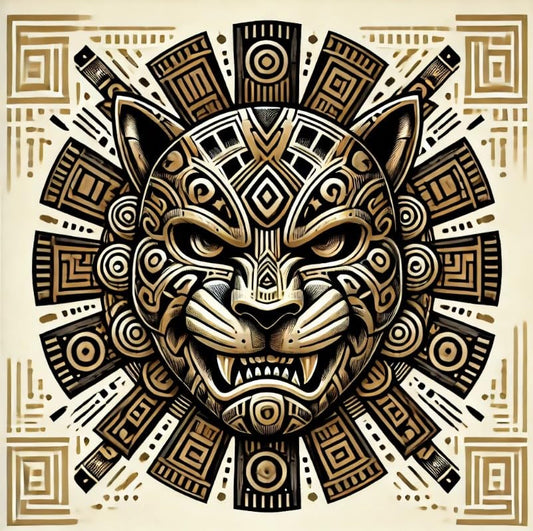 Vinyl sticker: Aztec Jaguar Mask Warrior Vinyl Sticker for Laptop, Wall, Car, Window, Bumper, Waterproof Decal for Truck, Auto, Water Bottle. Variation 9