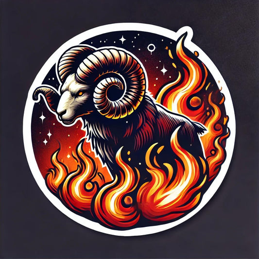 Vinyl sticker: Fiery Aries Ram Decal for Laptop, Wall, Car, Window, Waterproof Sticker for Trucks and Water Bottles – Powerful Charge Design