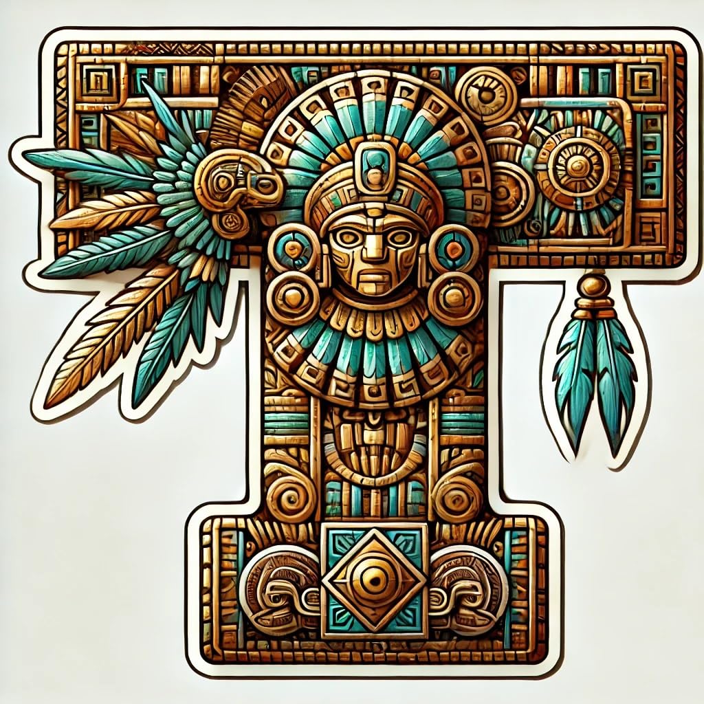 Vinyl sticker: Aztec Letterings: Knights and Warriors Letter T Vinyl Sticker for Laptop Wall Car Window Bumper Truck Waterproof Auto Water Bottle