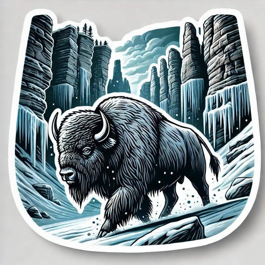 Vinyl sticker: American Bison on Snowy Hilltop Waterproof Sticker for Laptop, Wall, Car, Window, Bumper, Decal for Truck, Auto, Water Bottle – Kansas Winter Wildlife Vinyl (4)