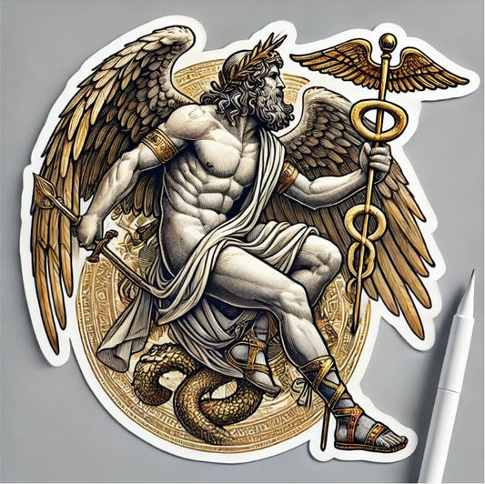 Vinyl sticker: Mythological Hermes Sticker – Waterproof Vinyl Decal for Laptop, Wall, Car, Window, Bumper, Truck, Auto, Water Bottle