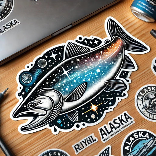 Vinyl sticker: Alaska Chinook Salmon Laptop Wall Car Window Bumper Sticker Decal Truck Waterproof Auto Water Bottle Cosmic Design