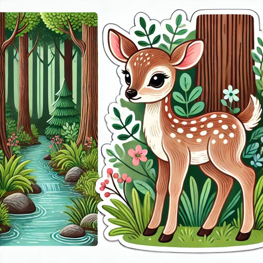 Vinyl sticker: Deer Fawn Beside Stream Laptop, Wall, Car, Window, Bumper, Sticker, Decal, Truck, Waterproof Auto, Water Bottle Decoration