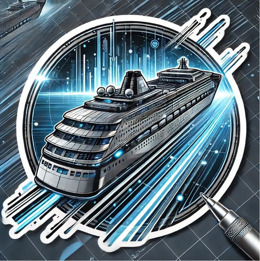 Vinyl sticker: Futuristic Cruising Ship Sticker for Laptop, Wall, Car, Window, Bumper, Waterproof Decal for Truck and Water Bottle, Modern High-Tech Vinyl Auto Sticker (4)
