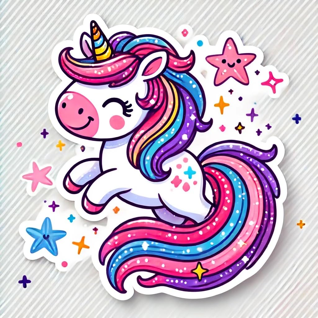 Vinyl sticker: Cute Unicorn with Rainbow Mane Sticker Decal for Laptop, Wall, Car, Window, Bumper, Truck, Waterproof Auto, Water Bottle