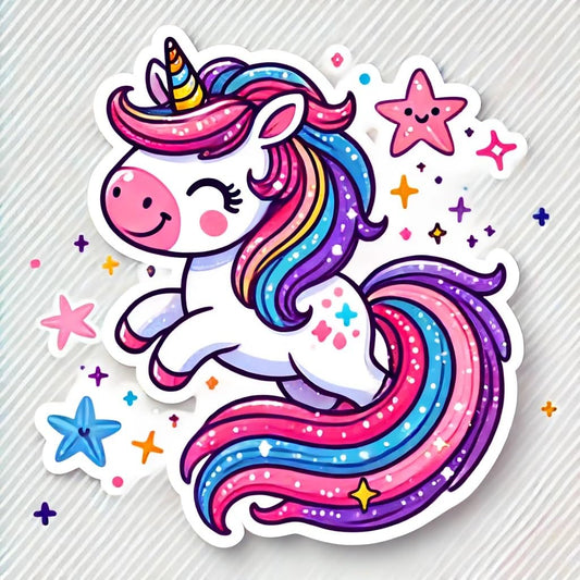 Vinyl sticker: Cute Unicorn with Rainbow Mane Sticker Decal for Laptop, Wall, Car, Window, Bumper, Truck, Waterproof Auto, Water Bottle