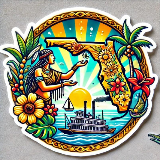 Vinyl sticker: Florida State Seal Sticker for Car, Laptop, Water Bottle, and Bumper – Tropical Emblem Decal with Sun Rays and Palm Trees, Waterproof and Durable (6)