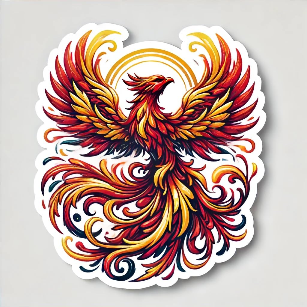 Vinyl sticker: Colorful Phoenix Rising from Ashes Sticker Decal for Laptop, Wall, Car, Window, Bumper, Truck, Waterproof Auto, Water Bottle