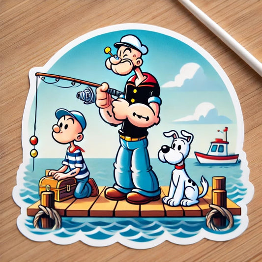 Vinyl sticker: Popeye and Tintin Fishing Adventure Laptop Wall Car Window Bumper Sticker Decal Waterproof Auto Water Bottle