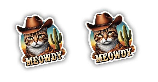 Vinyl sticker: Meowdy Cowboy Cat Sticker for Laptop, Wall, Car, Window, Bumper, Truck, Waterproof Decal - Realistic Design