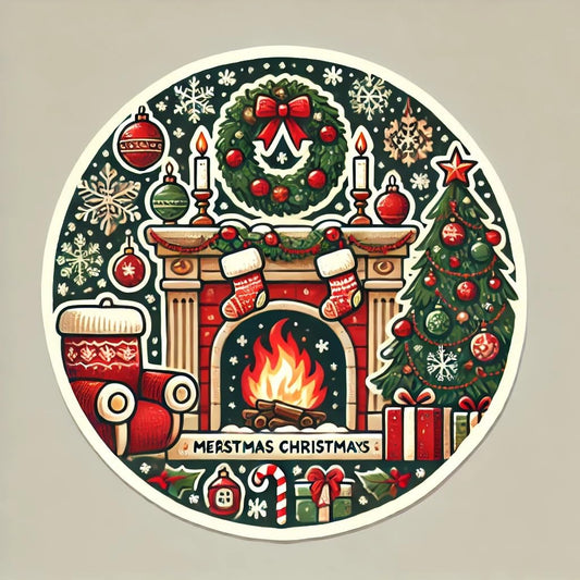 Vinyl sticker: Decorative Waterproof Vinyl Sticker Decal for Laptop, Wall, Car, Window, Bumper, and Water Bottle Featuring Christmas Fireplace Scene (4)