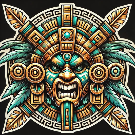 Vinyl sticker: Aggressive Aztec Warrior Mask Vinyl Sticker for Laptop Wall Car Window Bumper Truck Waterproof Auto Water Bottle (6)