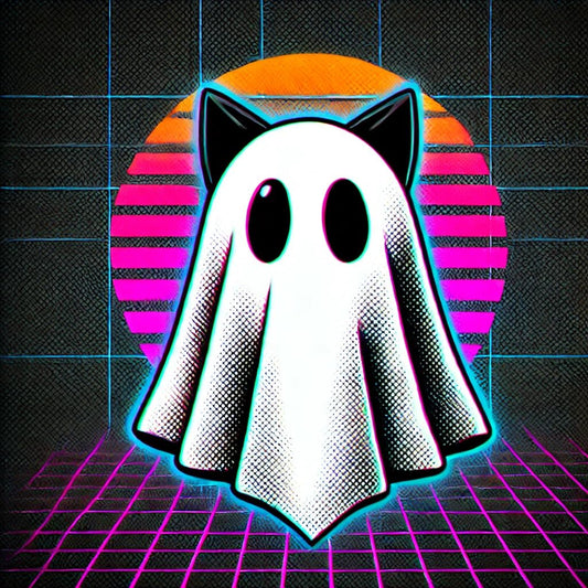 Vinyl sticker: Retro 80s Black Cat Ghost Costume Sticker for Laptop, Wall, Car, Window, Bumper, and Water Bottle – Waterproof, Auto Decal for Truck and More