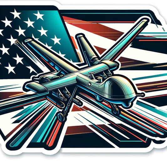 Vinyl sticker: Military Drone in Flight Decal Sticker for Car, Laptop, Wall, Window, Bumper, Truck, Waterproof Auto, Water Bottle