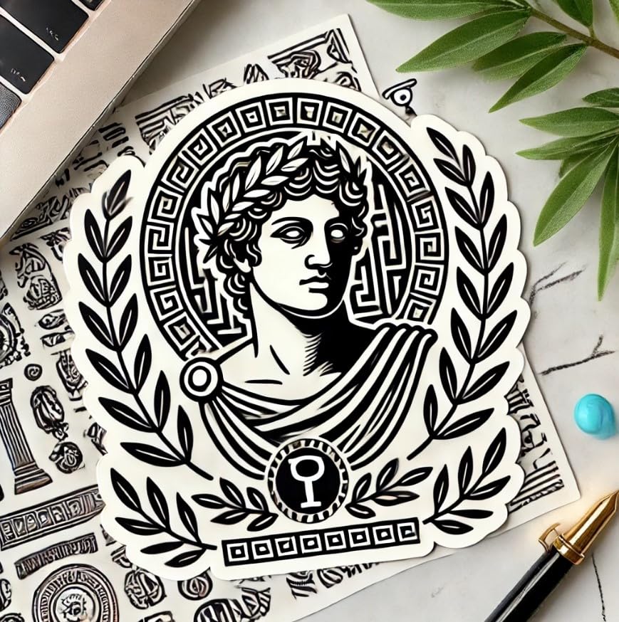 Vinyl sticker: Greek Hades Sticker with Laurel Crown for Laptop, Wall, Car, Window, Bumper, Decal, Truck, Waterproof Auto, and Water Bottle Design