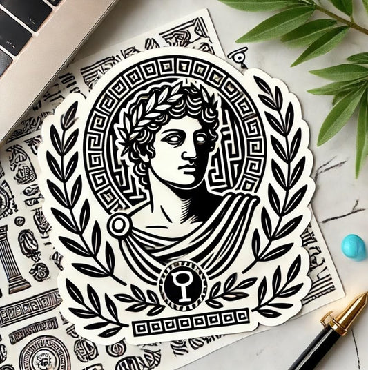 Vinyl sticker: Greek Hades Sticker with Laurel Crown for Laptop, Wall, Car, Window, Bumper, Decal, Truck, Waterproof Auto, and Water Bottle Design