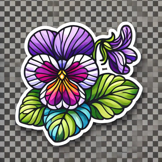 Vinyl sticker: Laptop Wall Car Window Bumper Sticker Decal Truck Waterproof Auto Water Bottle – Stained Glass Violet Flower Illinois State Emblem with Mosaic Art Style and Bold Color Fragments