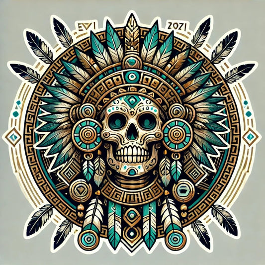 Vinyl sticker: Mystical Aztec God Mictlantecuhtli Vinyl Sticker for Laptop Wall Car Window Bumper Truck Waterproof Auto Water Bottle