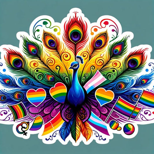 Vinyl sticker: Elegant Rainbow Peacock LGBTQ+ Pride Sticker Decal for Laptop, Wall, Car, Window, Bumper, Waterproof, Truck, Water Bottle