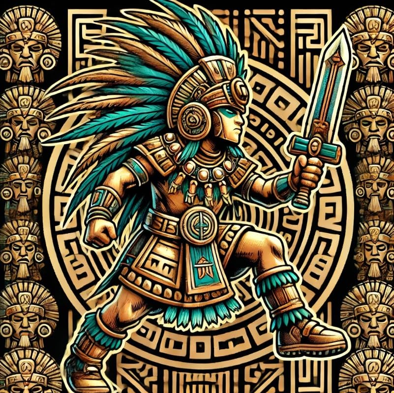 Vinyl sticker: Aztec Warrior Sticker for Laptop, Wall, Car, Window, Bumper, Decal, Truck, Waterproof, Auto, Water Bottle – Fearless Fighter in Ceremonial Armor