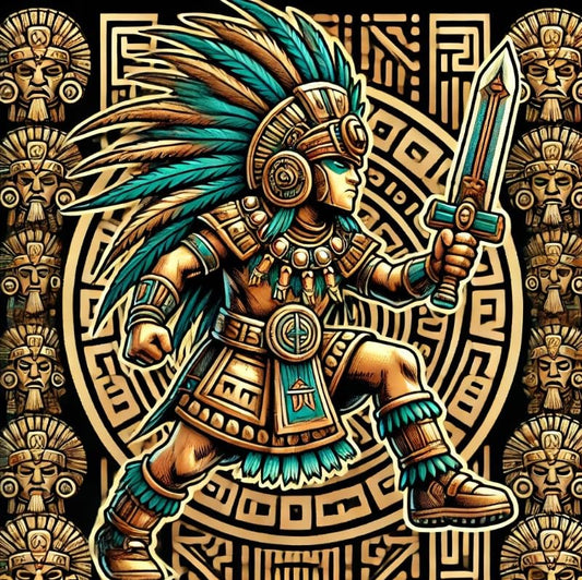 Vinyl sticker: Aztec Warrior Sticker for Laptop, Wall, Car, Window, Bumper, Decal, Truck, Waterproof, Auto, Water Bottle – Fearless Fighter in Ceremonial Armor