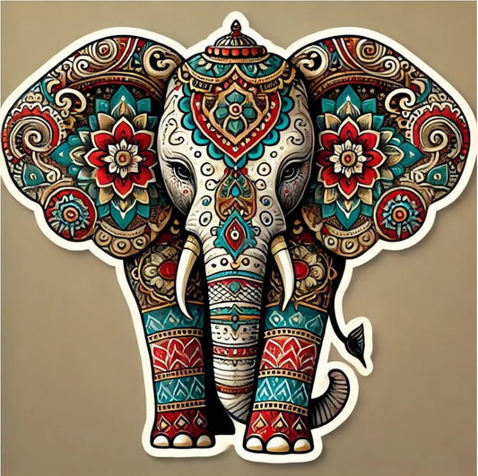 Vinyl sticker: Mandala Elephant Sticker for Laptop, Wall, Car Window, Bumper, Waterproof Truck Decal, Auto Water Bottle Decor with Traditional Indian Design