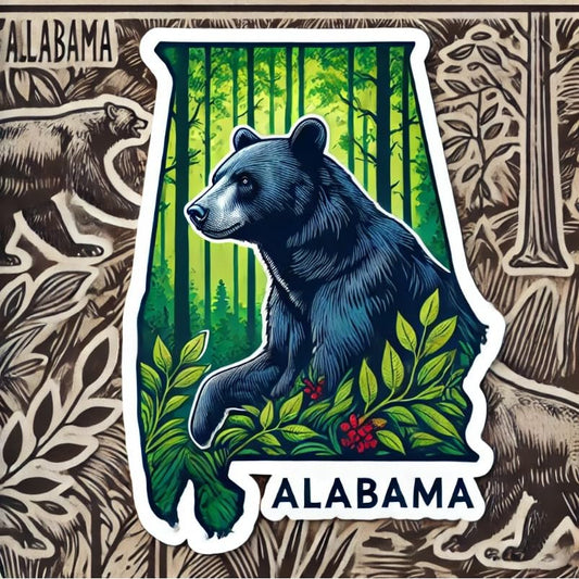 Vinyl sticker: Black Bear Alabama State Wildlife Forest Symbol Laptop Wall Car Window Bumper Sticker Decal Waterproof Auto Water Bottle Scenic Nature Design (6)
