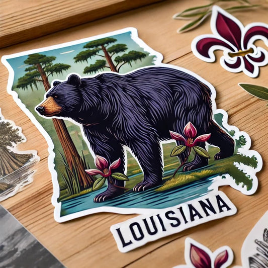 Vinyl sticker: Majestic Louisiana Black Bear Vinyl Sticker – Waterproof Decal for Car, Laptop, Window, Bumper, Auto, Water Bottle