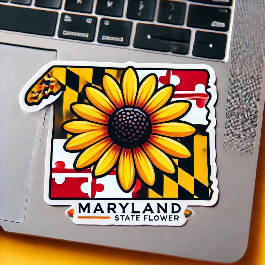 Vinyl sticker: Black-Eyed Susan Maryland Wildflower Laptop Wall Car Window Bumper Sticker Decal Truck Waterproof Auto Water Bottle Folk Art Design