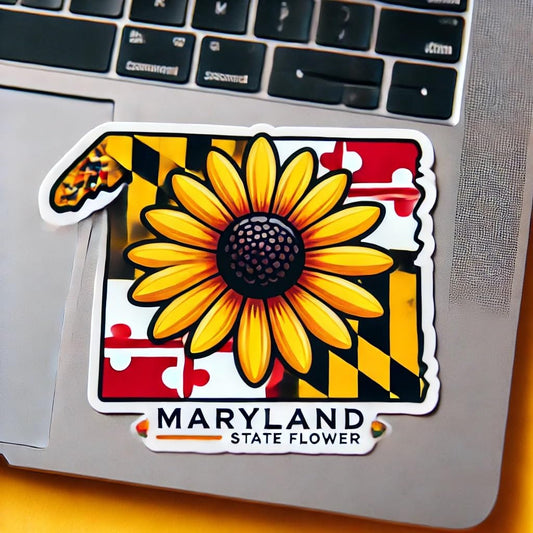Vinyl sticker: Black-Eyed Susan Maryland Wildflower Laptop Wall Car Window Bumper Sticker Decal Truck Waterproof Auto Water Bottle Folk Art Design