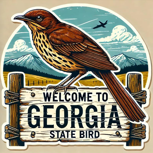 Vinyl sticker: Laptop Car Wall Window Bumper Sticker Waterproof Auto Water Bottle Decal Truck – Brown Thrasher on Welcome to Georgia Sign with Blue Sky and Mountain Background (6)