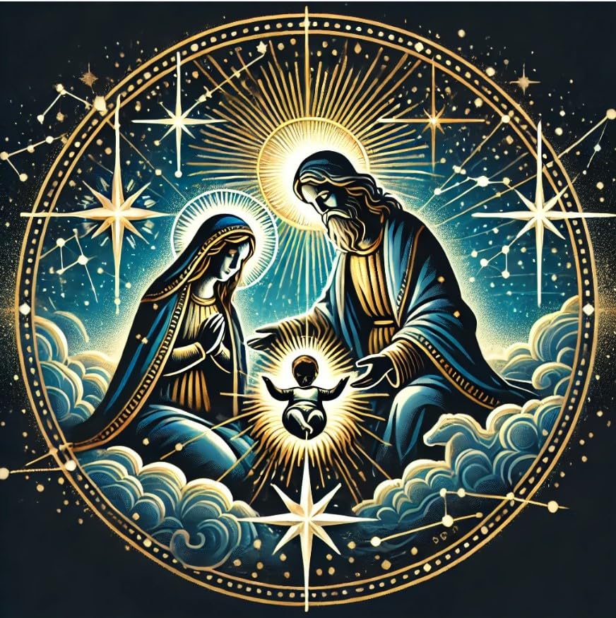 Vinyl sticker: Celestial Nativity Scene with Constellations and Radiant Sky, Laptop and Car Decal