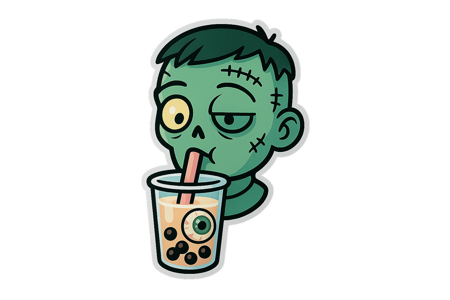 Zombie Bubble Tea Sticker Decal Vinyl Laptop Car Window Bumper AUTO Water Bottle Helmets Waterproof Undead Cartoon